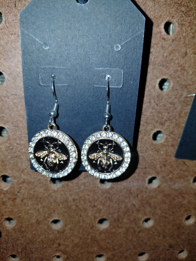 Golden Fly Earrings with Sparkling Stones