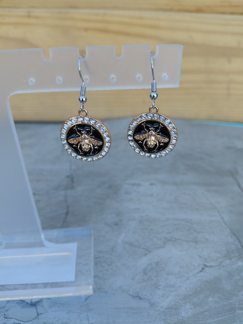 Golden Fly Earrings with Sparkling Stones