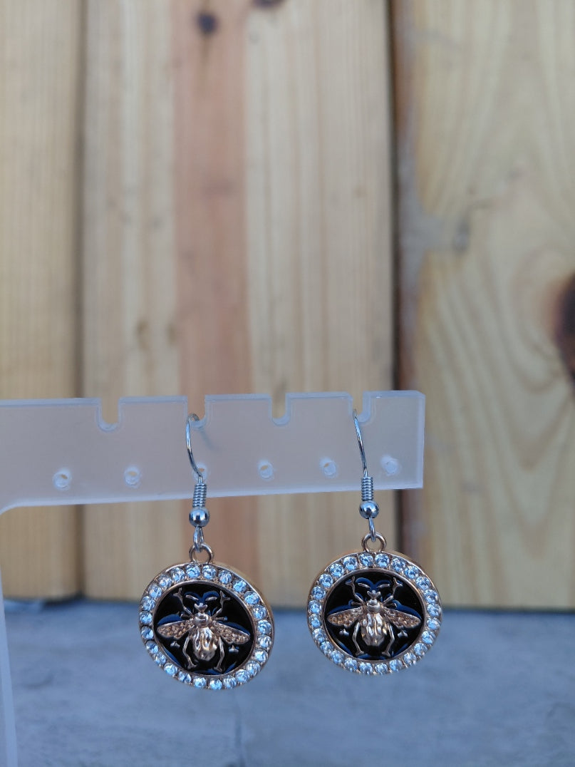 Golden Fly Earrings with Sparkling Stones
