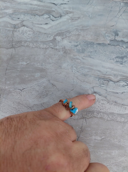 copper wrapped with blue stone ring