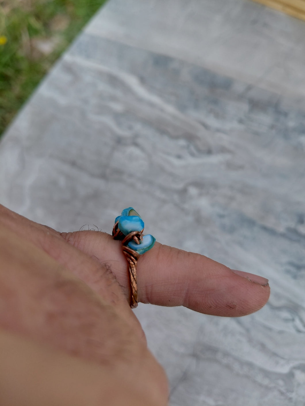 copper wrapped with blue stone ring