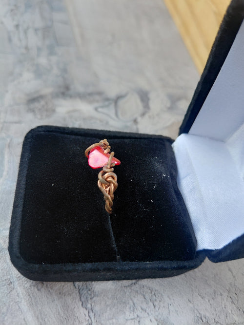 copper wire wrapped ring with red stone