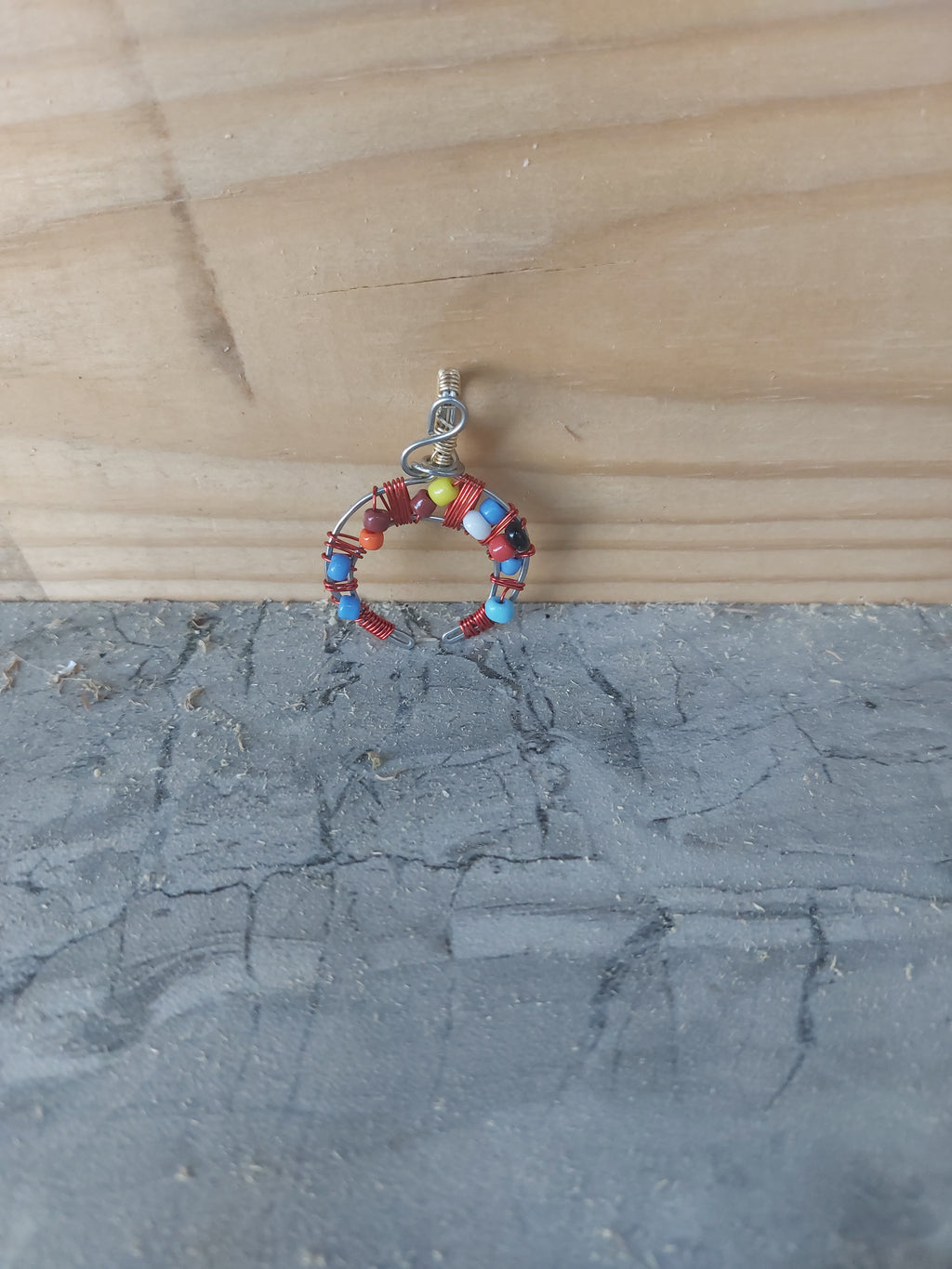 Handmade Colorful Beaded Crescent Moon Pendant – Wire Wrapped