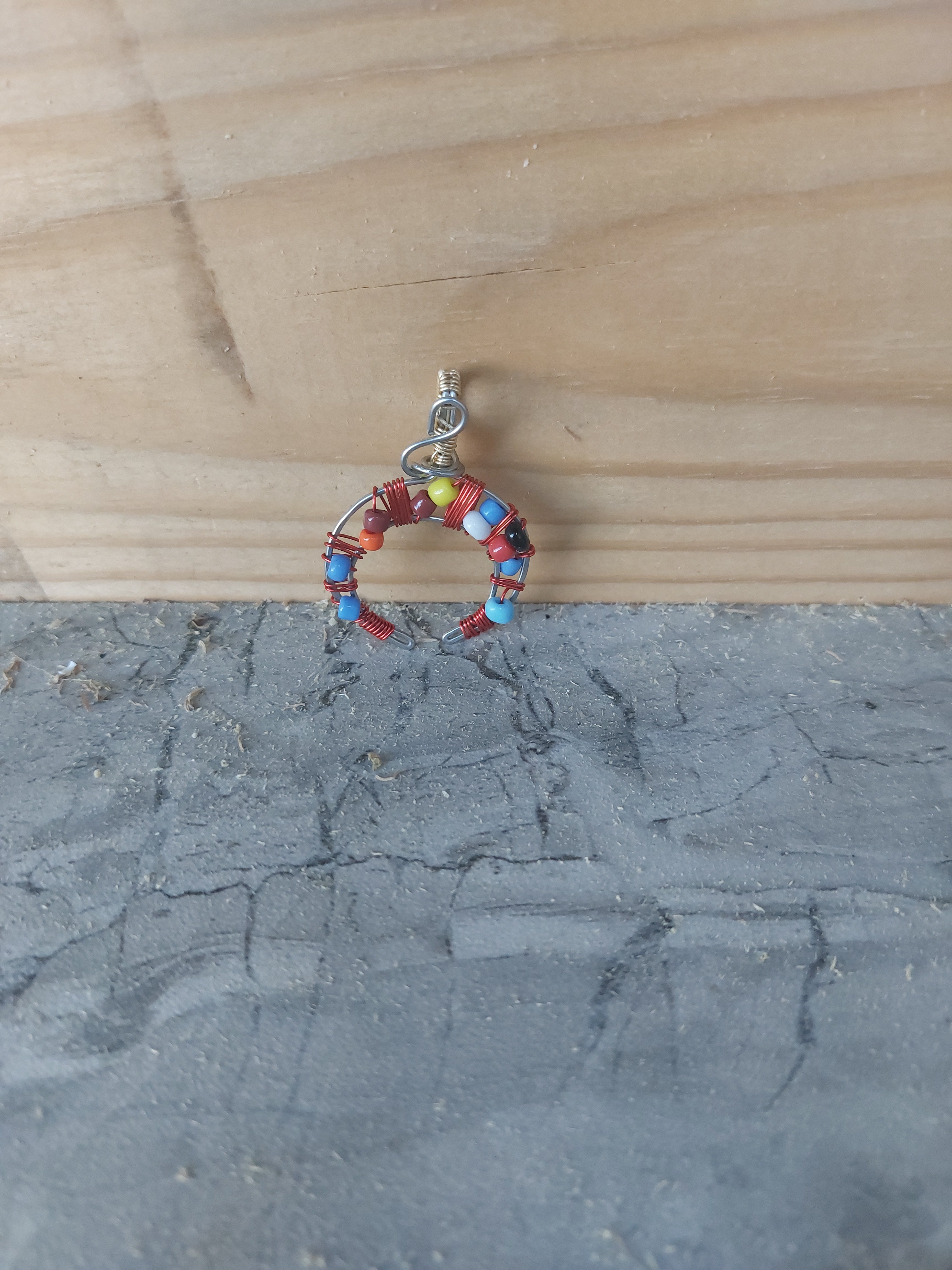 Handmade Colorful Beaded Crescent Moon Pendant – Wire Wrapped