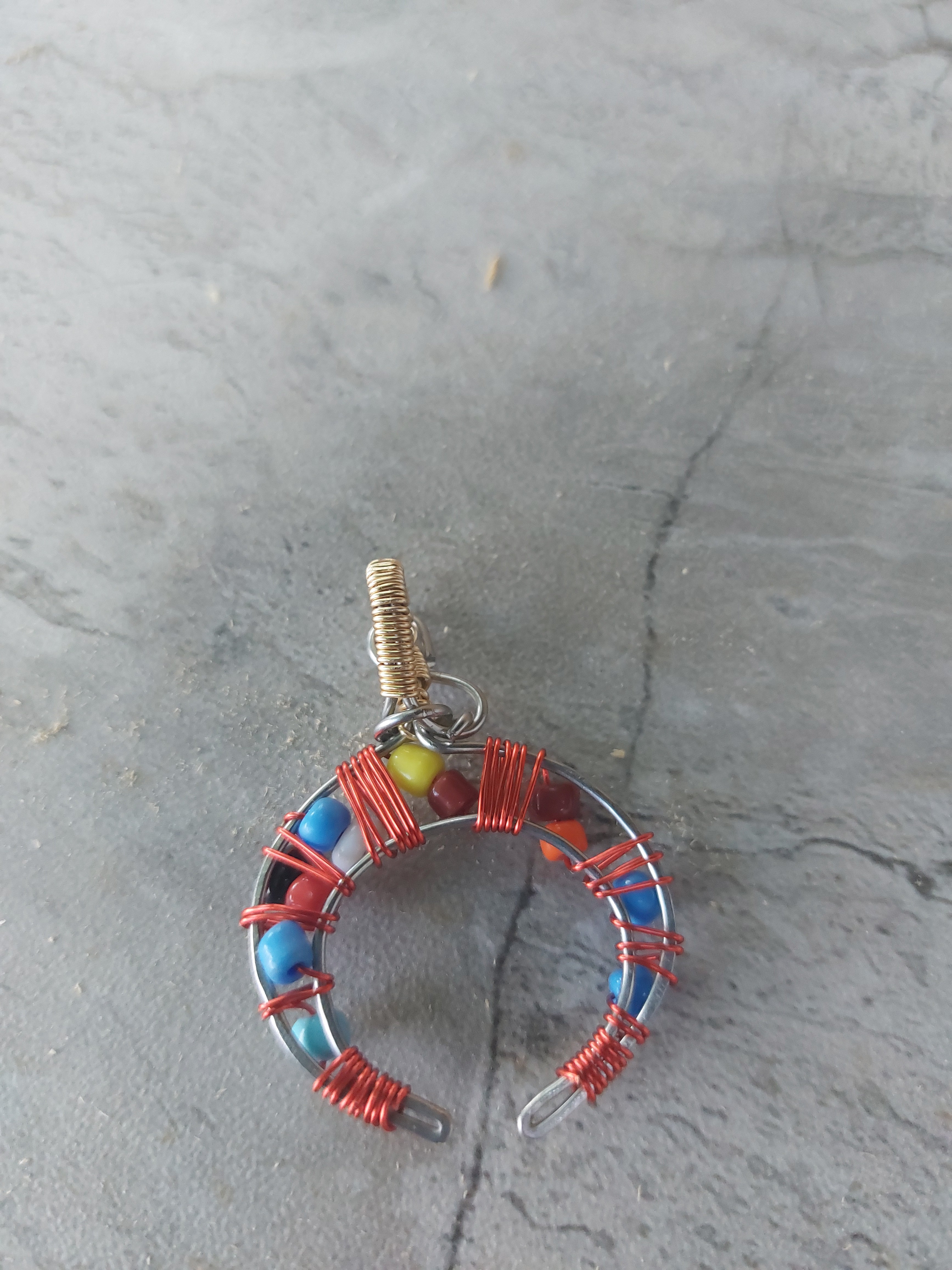 Handmade Colorful Beaded Crescent Moon Pendant – Wire Wrapped
