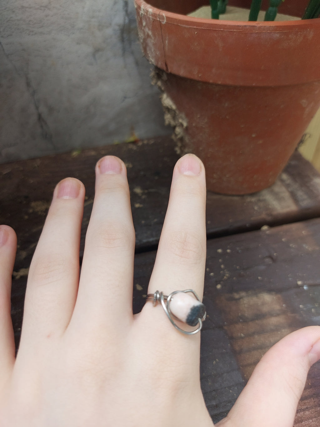 Handmade Silver Wire-Wrapped White Stone Ring