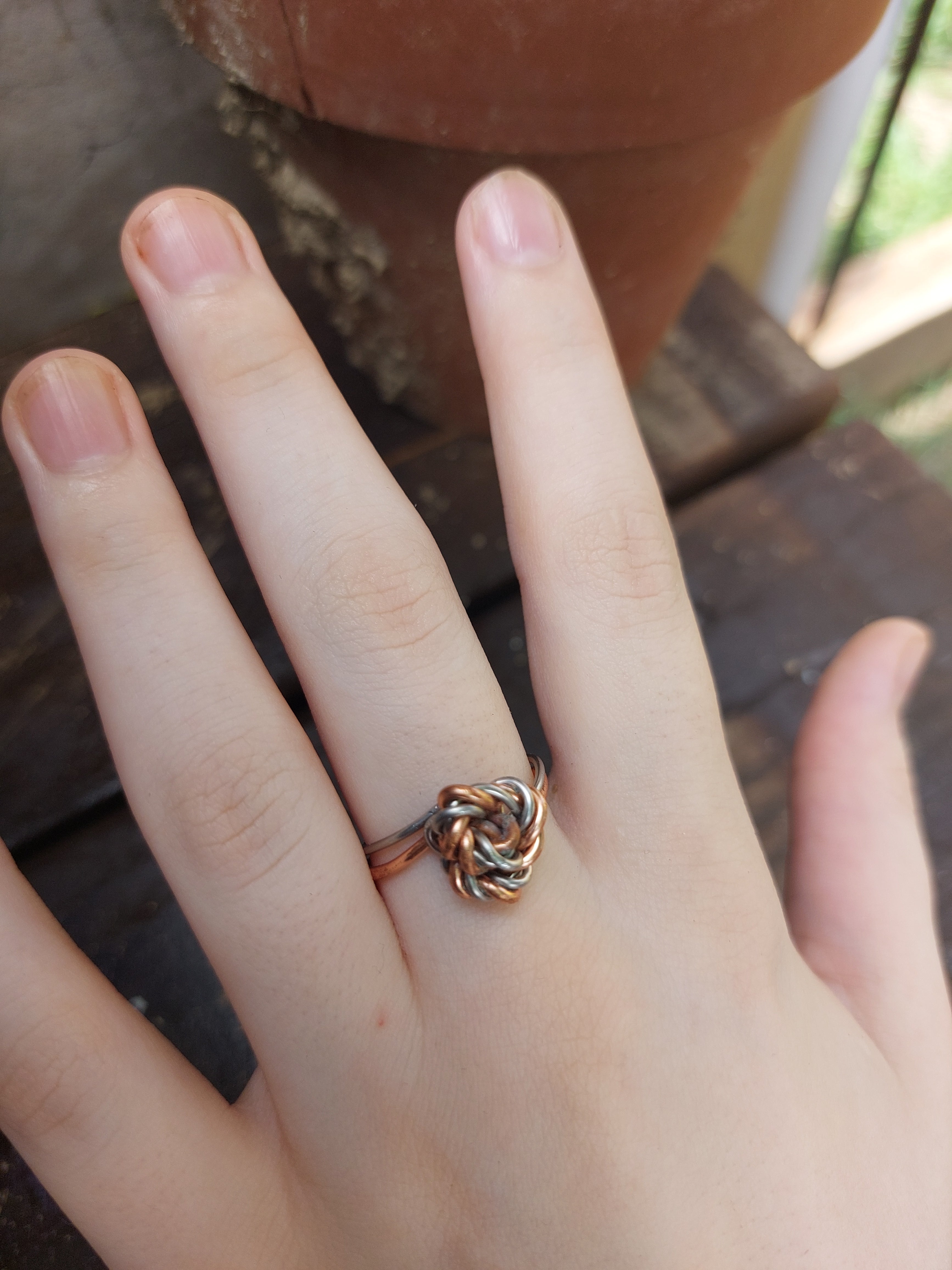 Handmade Two-Tone Copper & Silver Wire Love Knot Ring