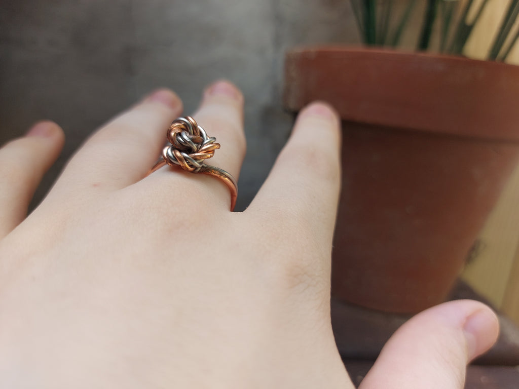 Handmade Two-Tone Copper & Silver Wire Love Knot Ring