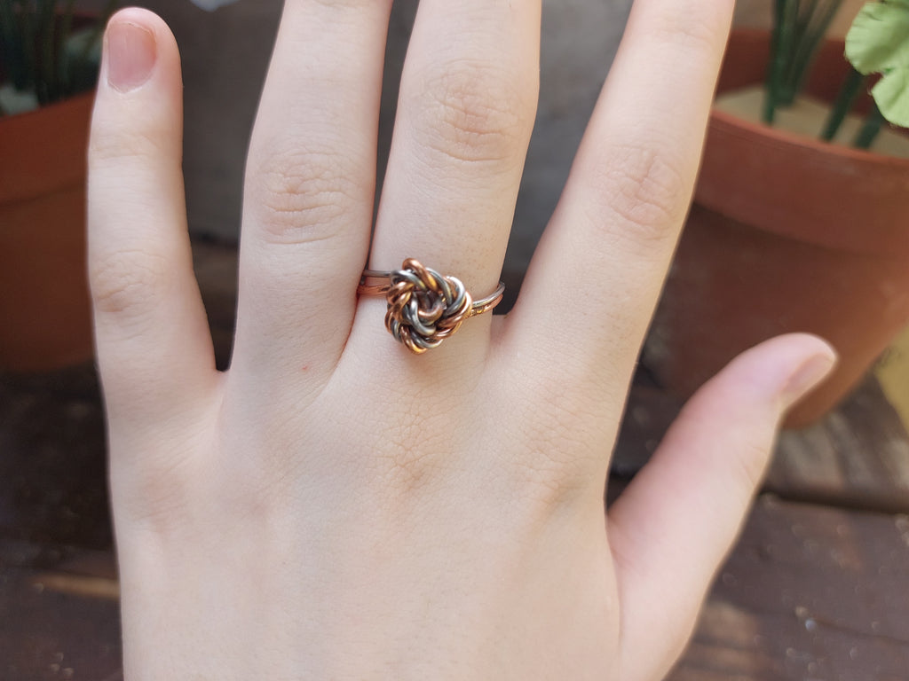 Handmade Two-Tone Copper & Silver Wire Love Knot Ring