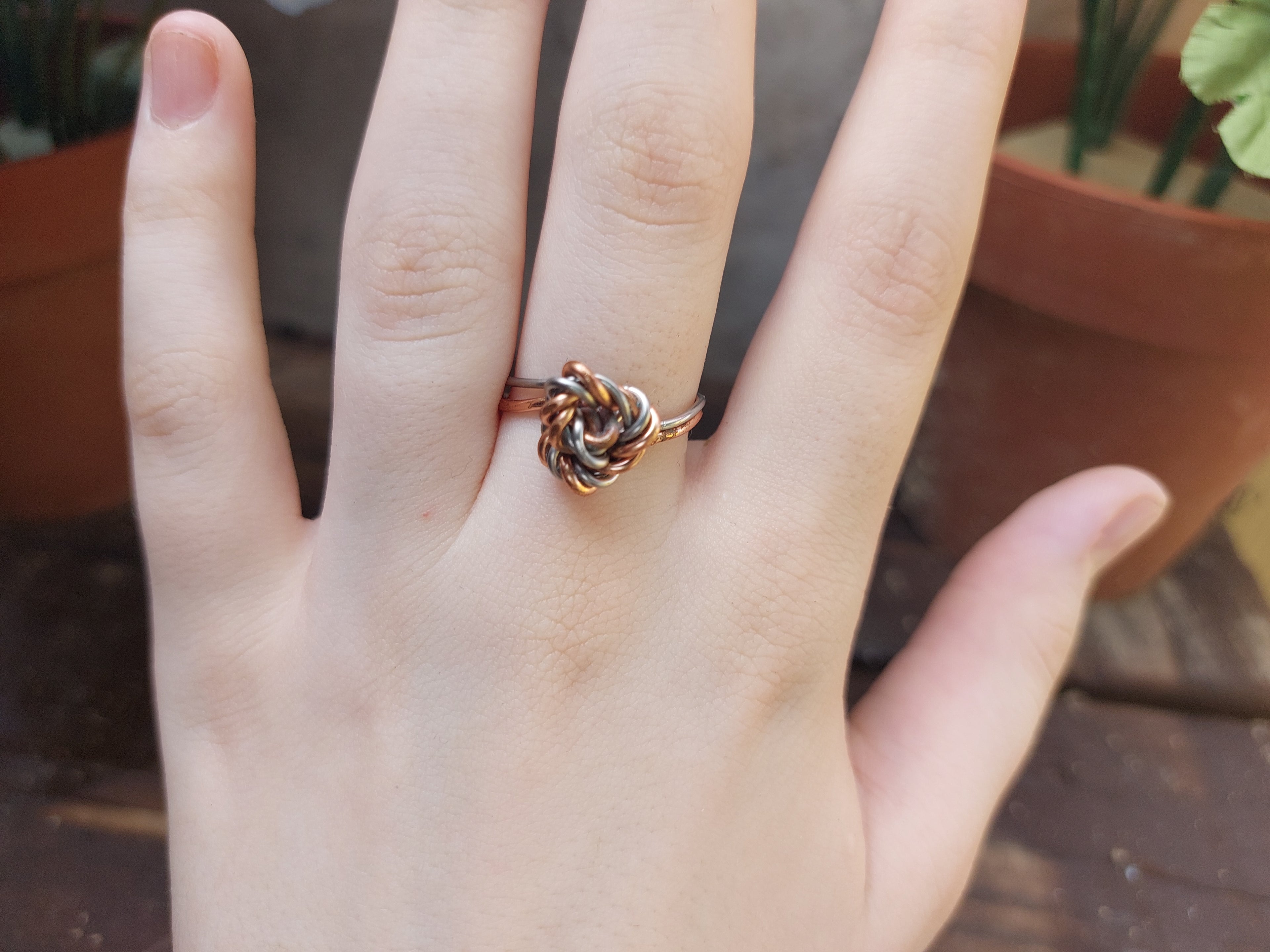 Handmade Two-Tone Copper & Silver Wire Love Knot Ring
