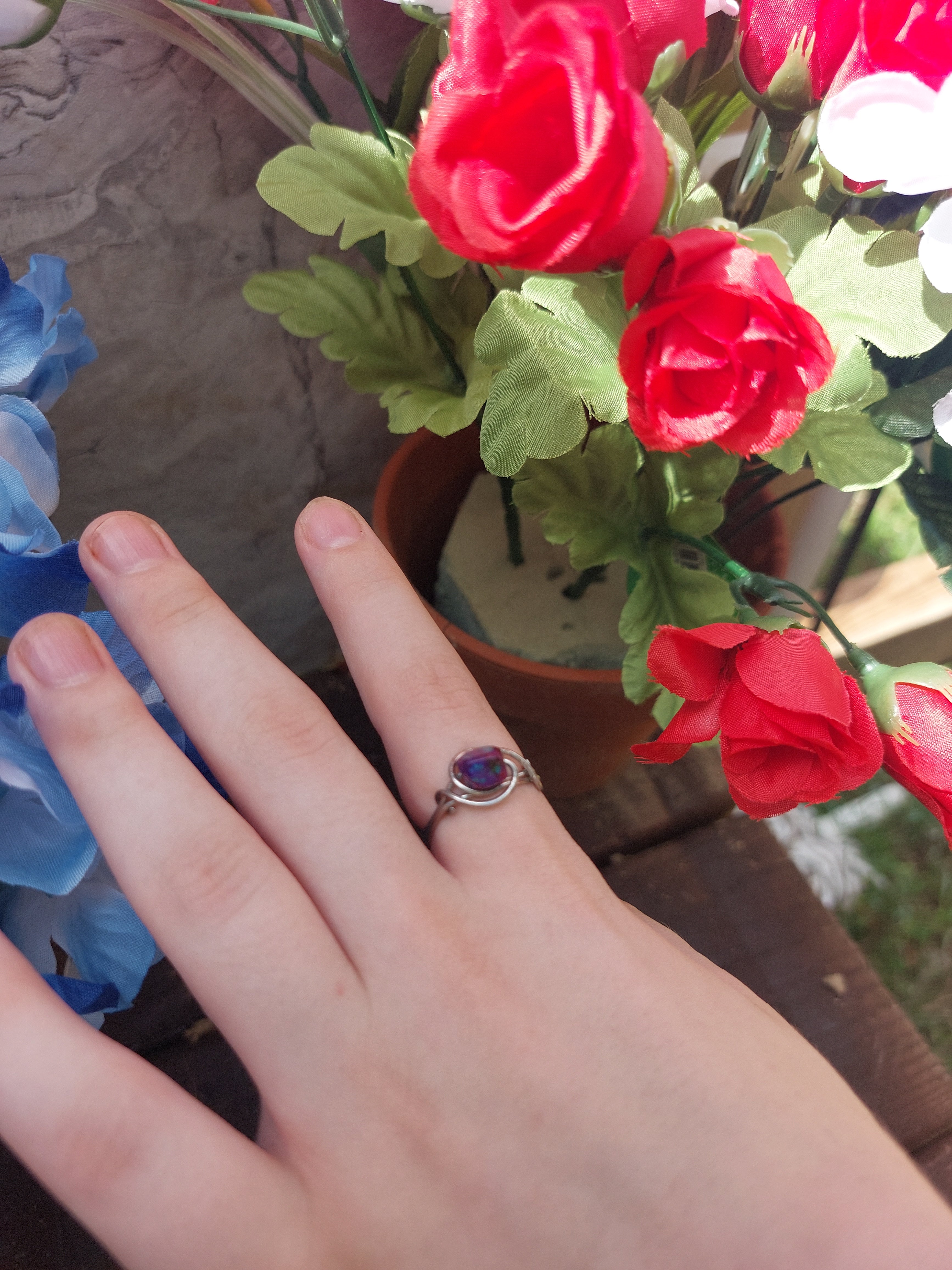 Handmade Iridescent Purple Stone Silver Wire Bypass Ring