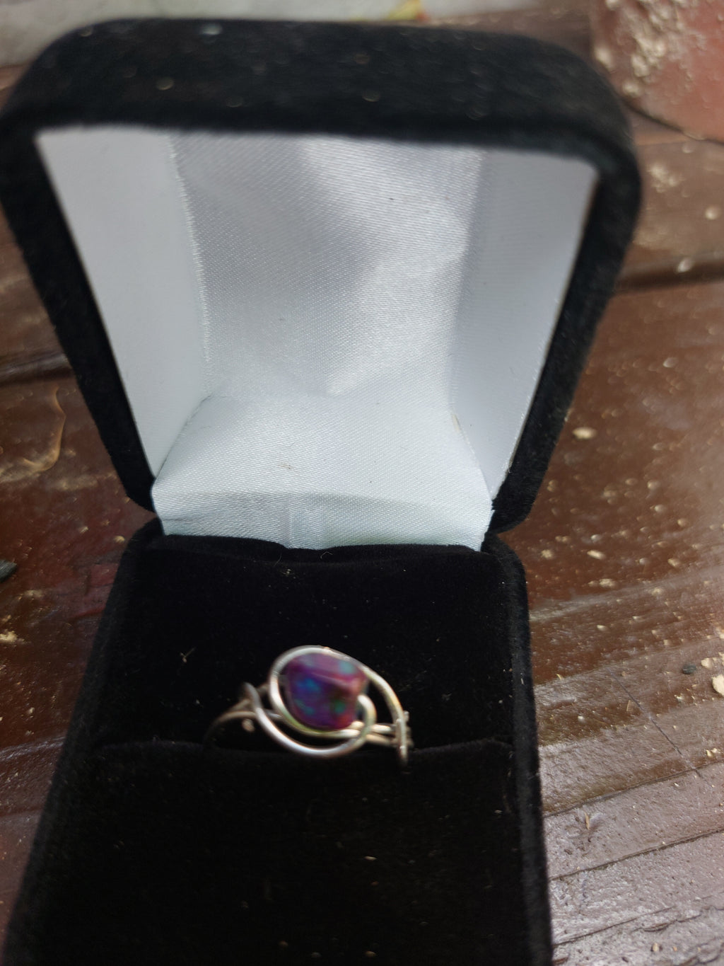 Handmade Iridescent Purple Stone Silver Wire Bypass Ring