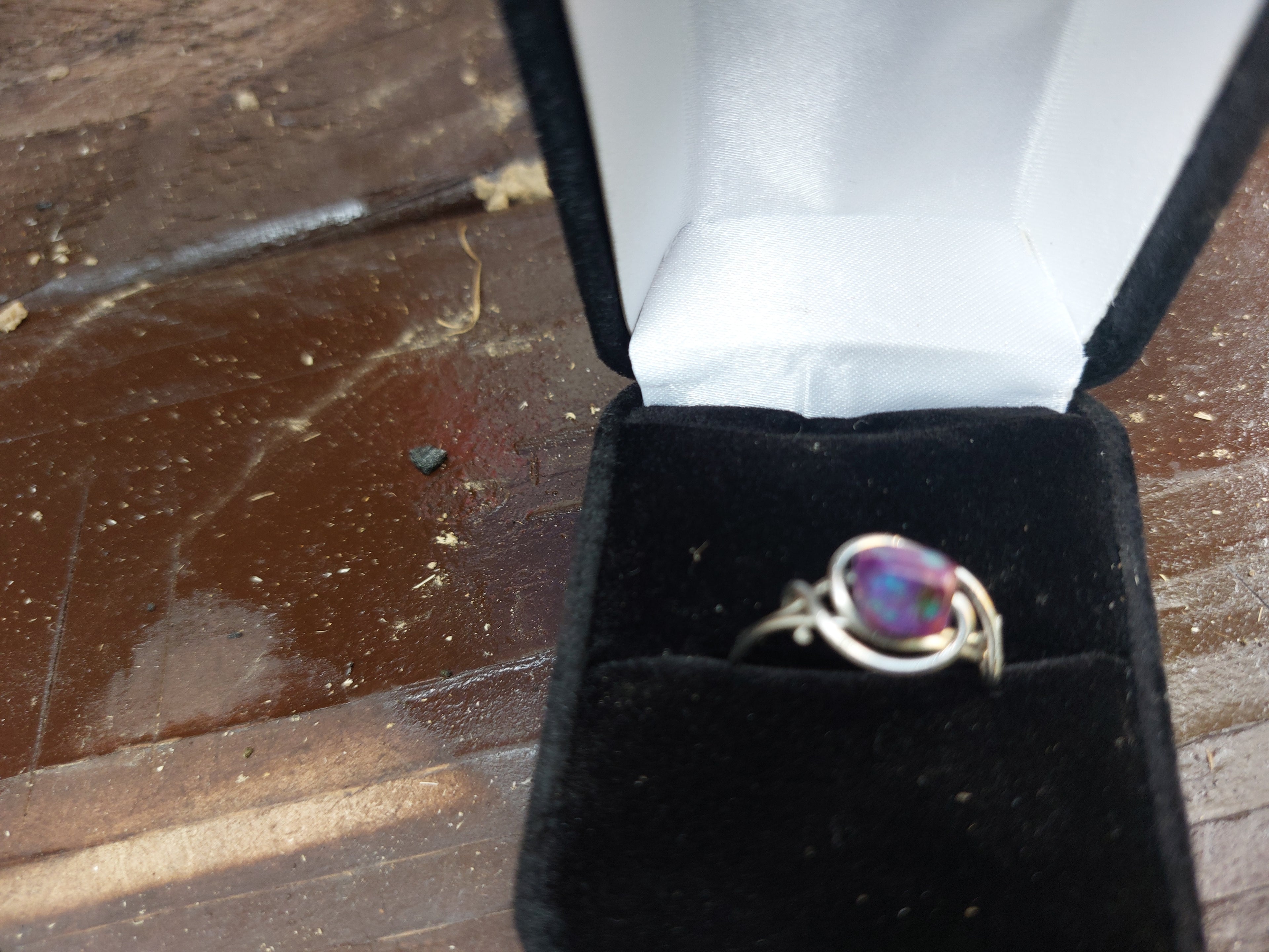 Handmade Iridescent Purple Stone Silver Wire Bypass Ring