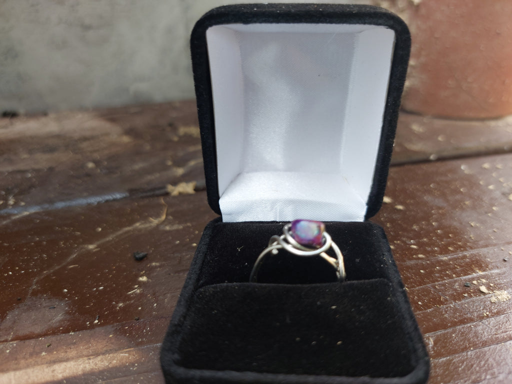 Handmade Iridescent Purple Stone Silver Wire Bypass Ring