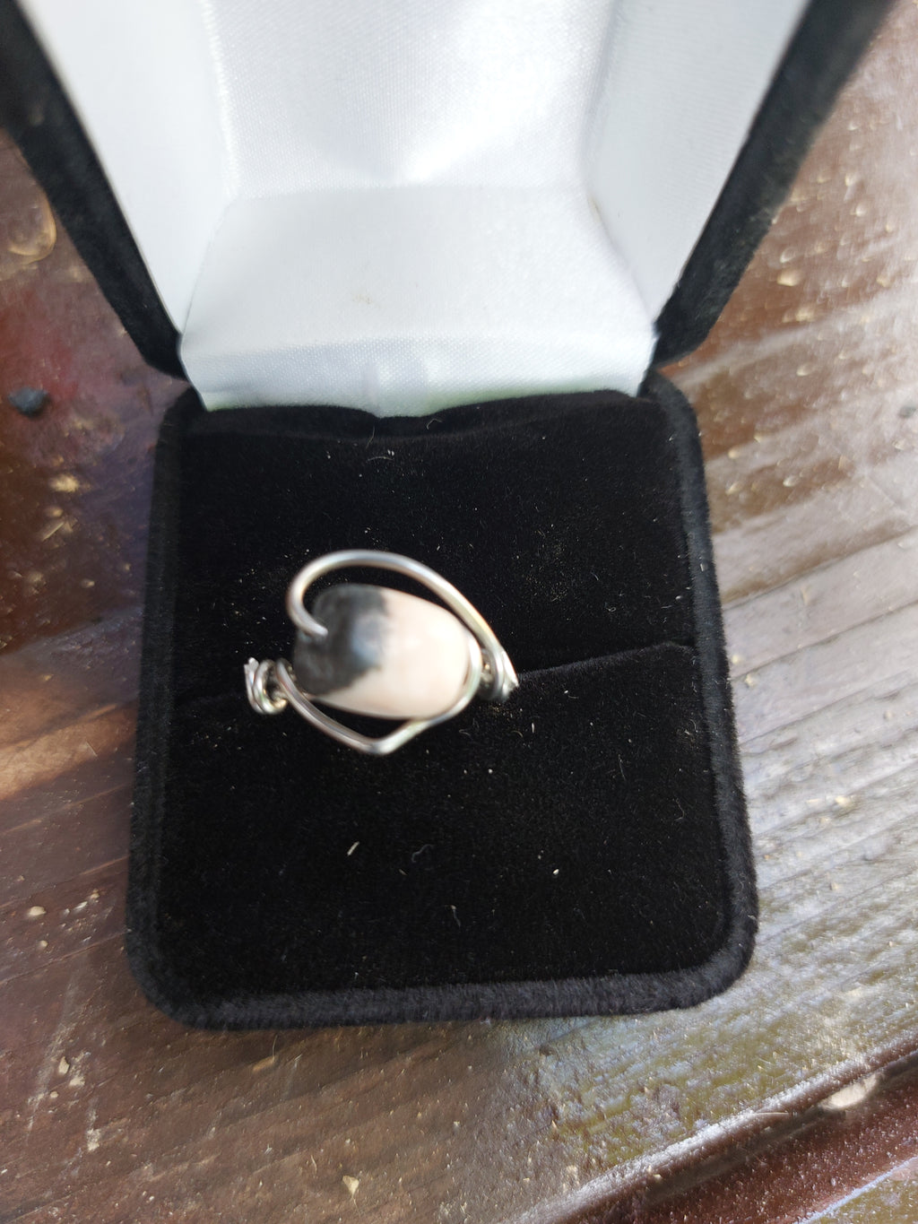 Handmade Silver Wire-Wrapped White Stone Ring