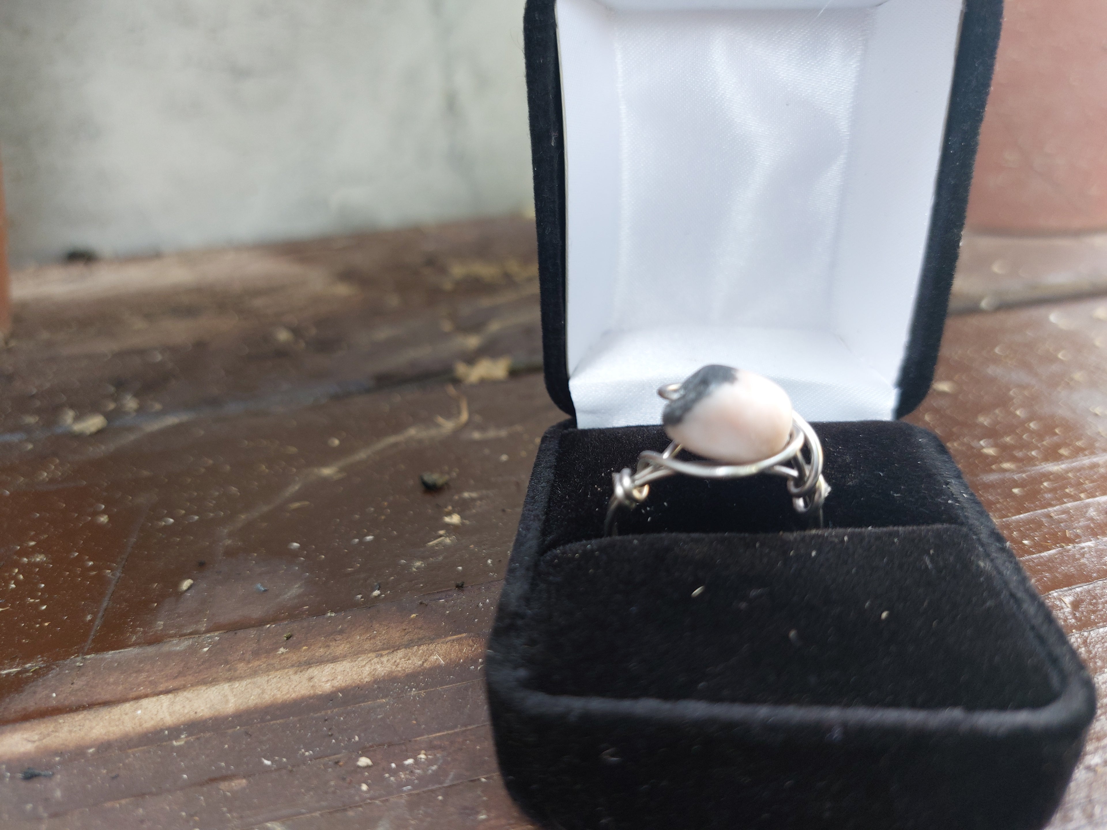 Handmade Silver Wire-Wrapped White Stone Ring
