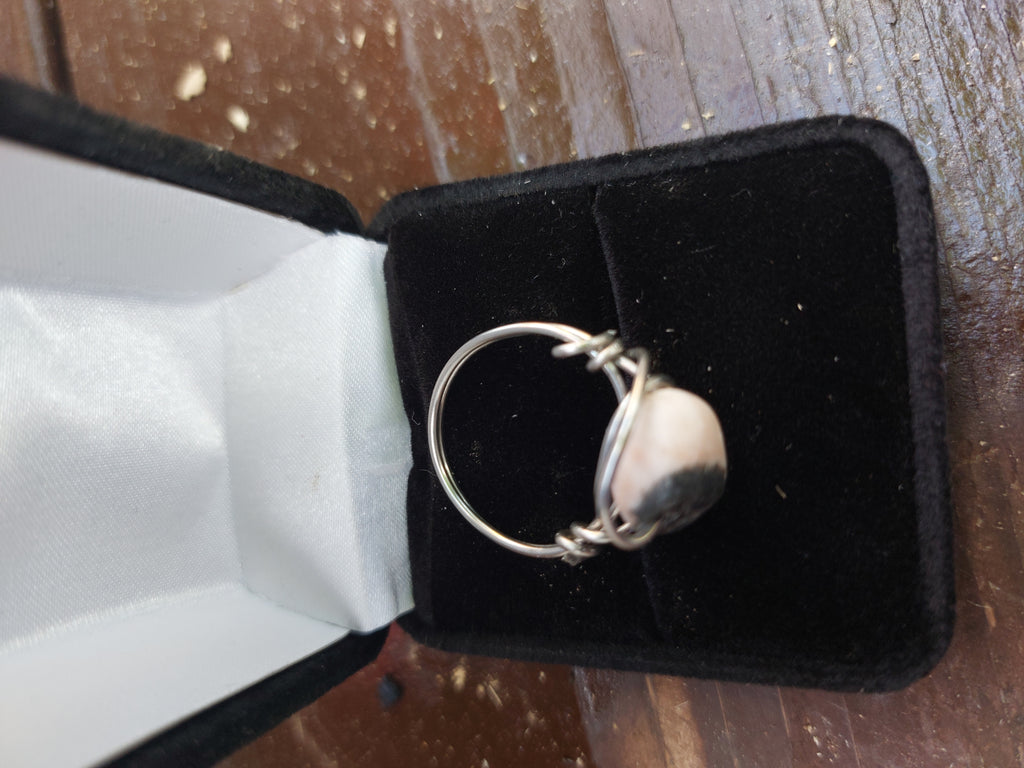 Handmade Silver Wire-Wrapped White Stone Ring