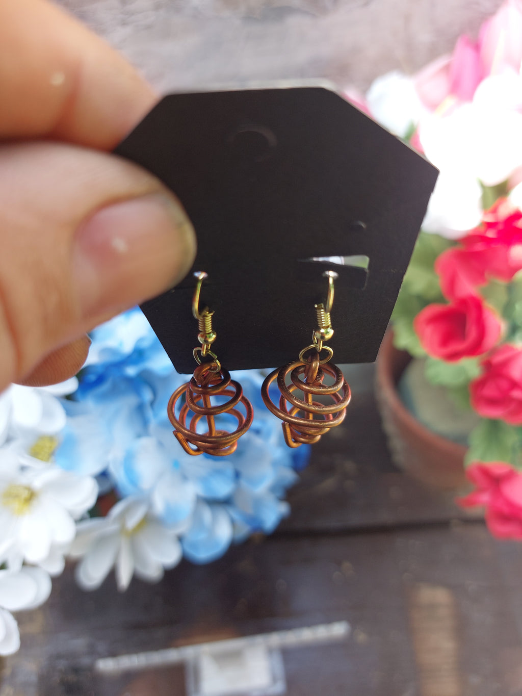 Handmade Copper Wire Spiral Dangle Earrings