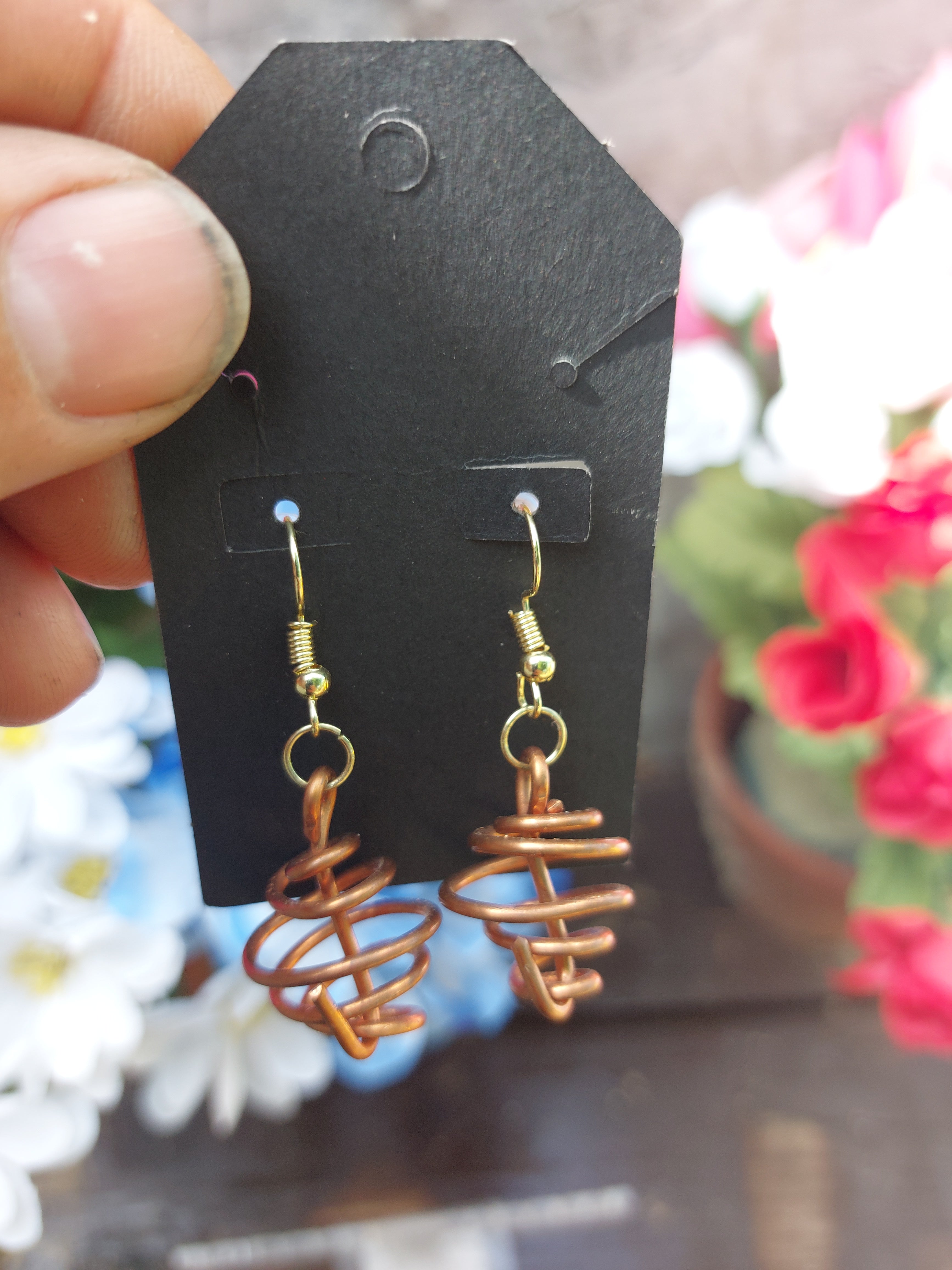 Handmade Copper Wire Spiral Dangle Earrings