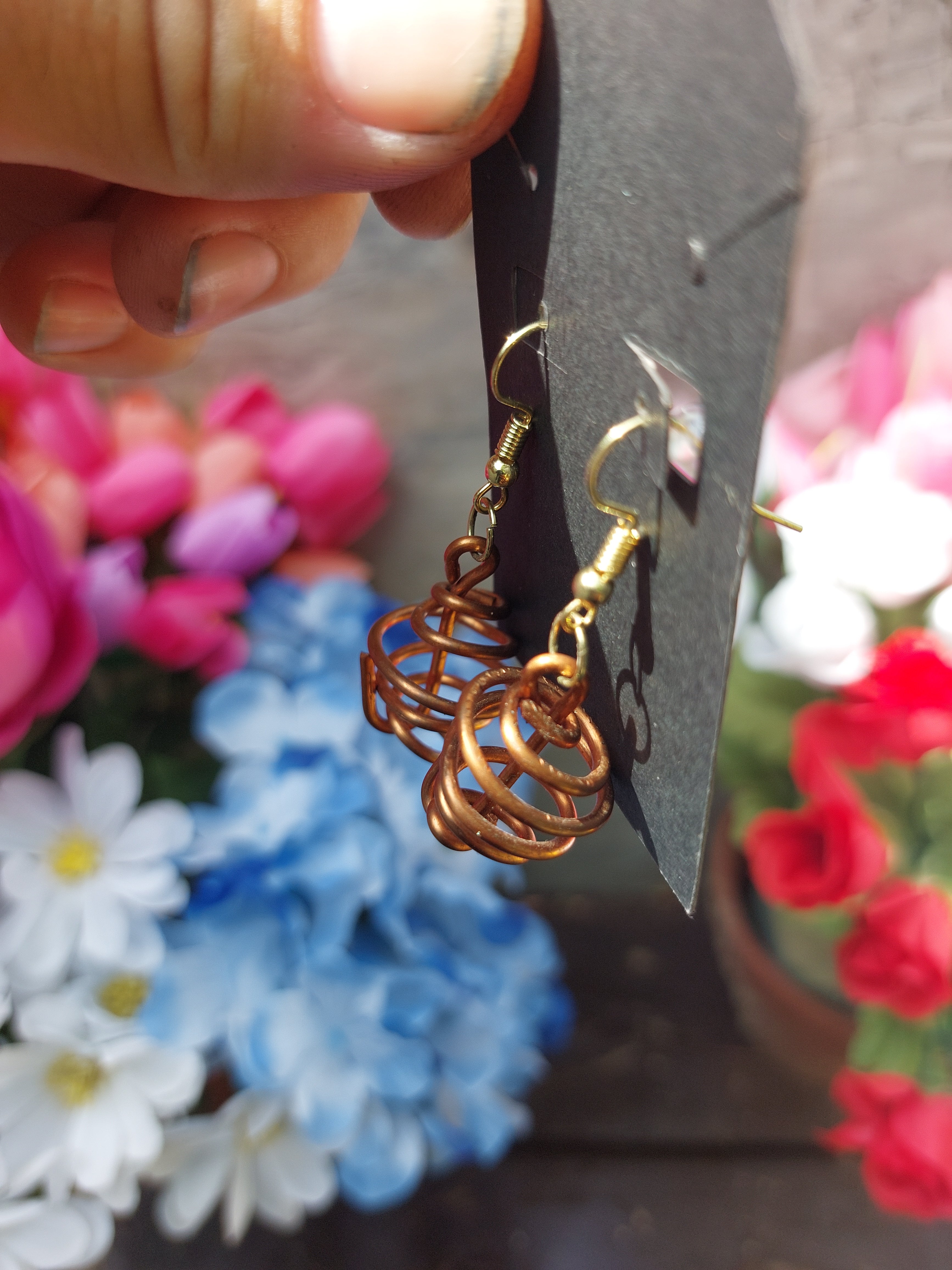 Handmade Copper Wire Spiral Dangle Earrings