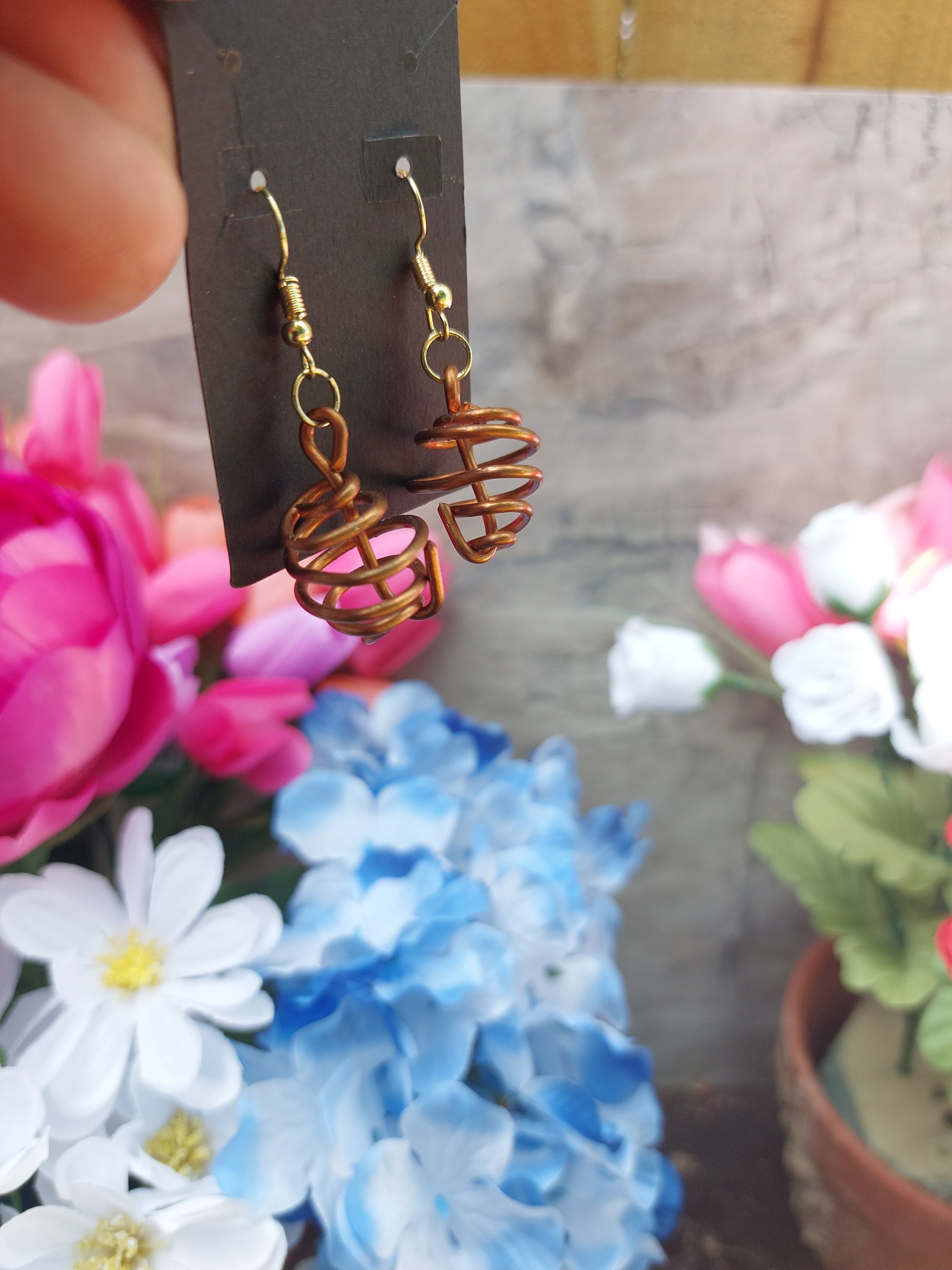 Handmade Copper Wire Spiral Dangle Earrings